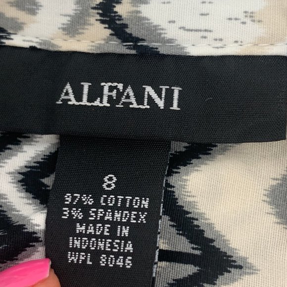Alfani Button Down Long Blouse Long Roll Up Sleeves Size‎ 8 Black White Grey Tan - Picture 3 of 16